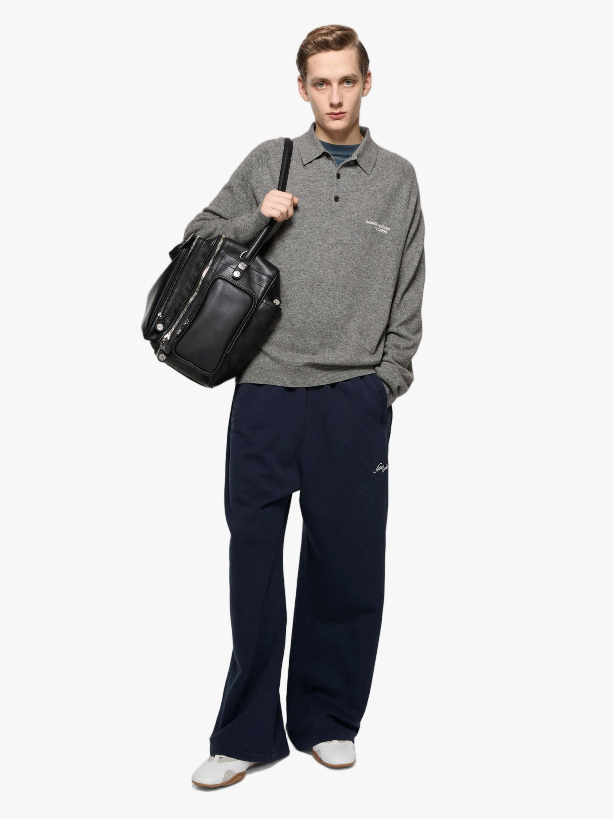 Grey knitwear, full body view