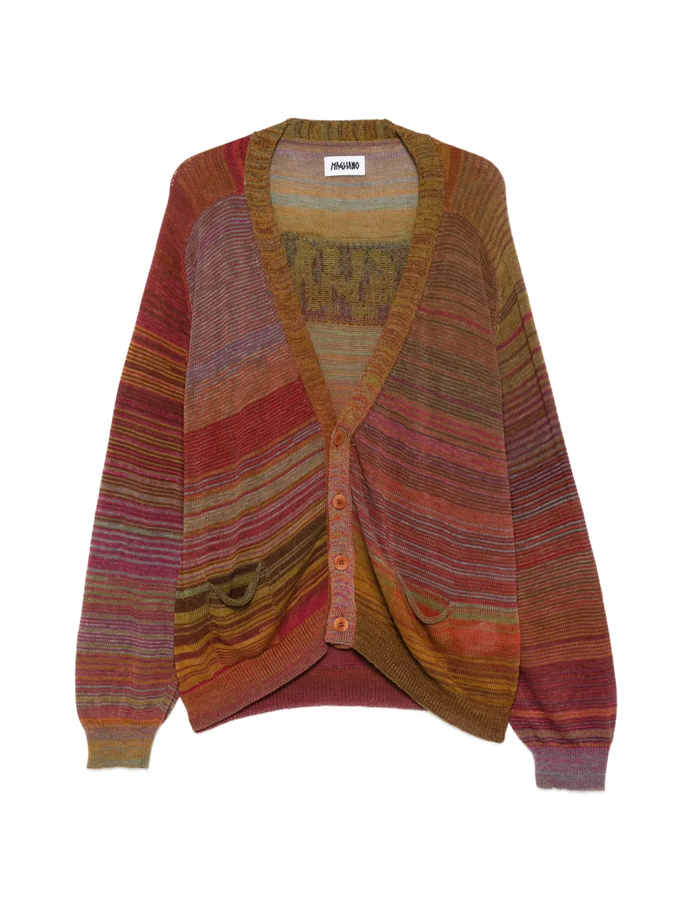 Red cardigan, front view