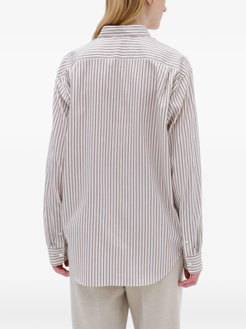 Burgundy shirt, full body view