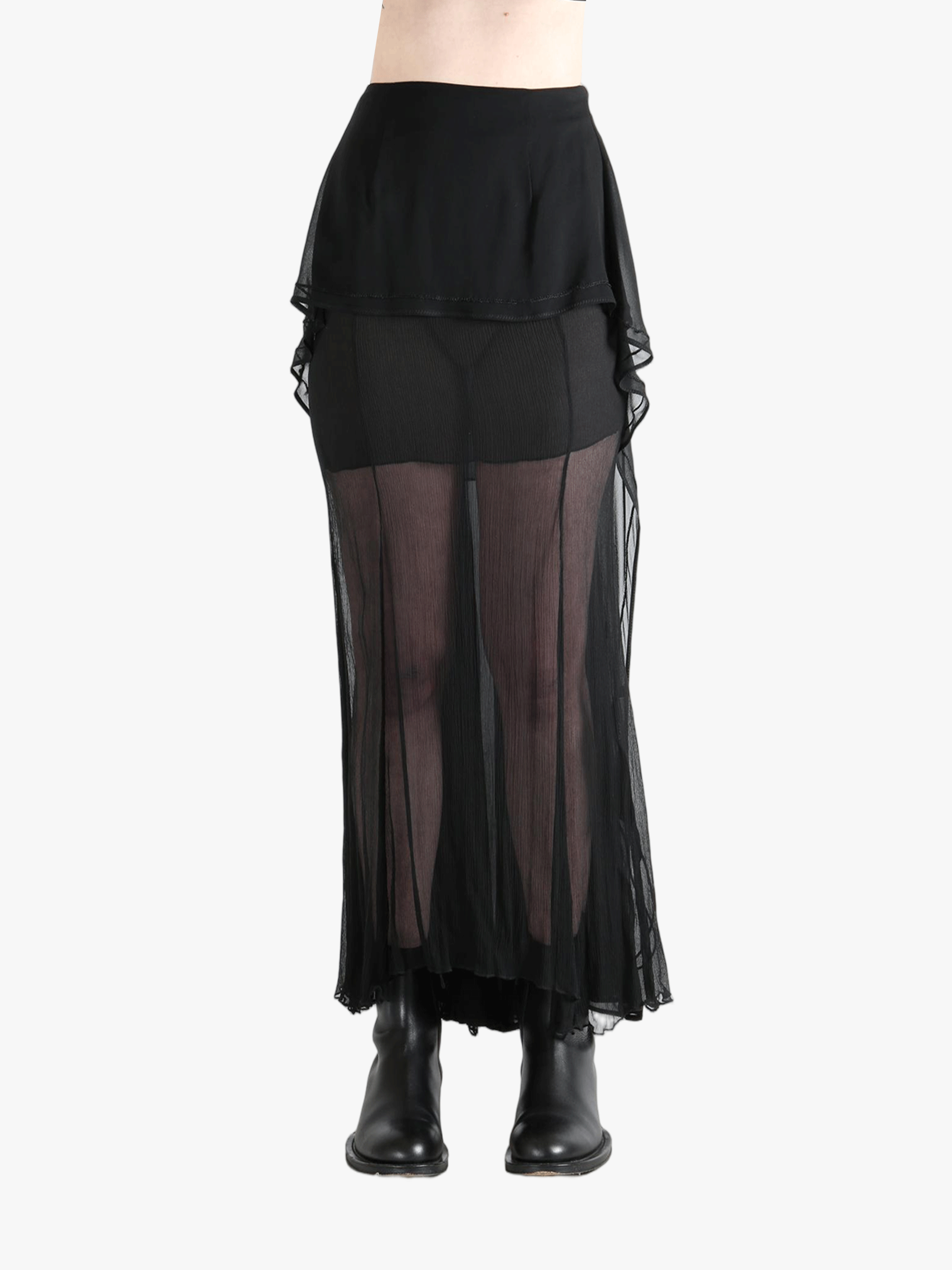 Black skirt worn by a person, showing the skirt's fit