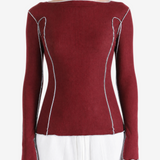 Burgundy t-shirt worn by a person, showing the t-shirt fit