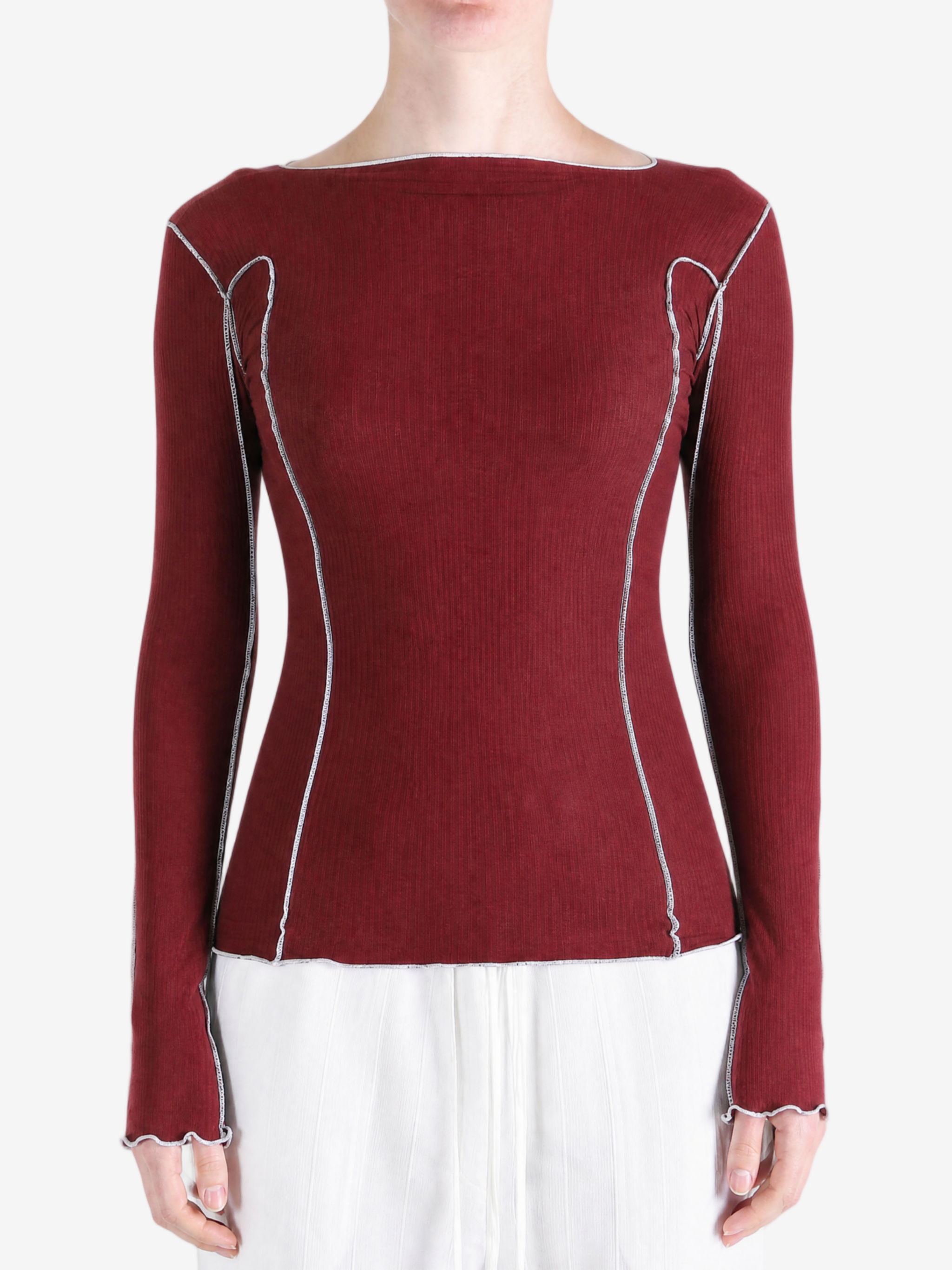 Burgundy t-shirt worn by a person, showing the t-shirt fit