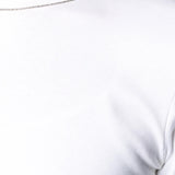Close up of White t-shirt, showing texture of the 94% cotton/ 6% elastane fabric