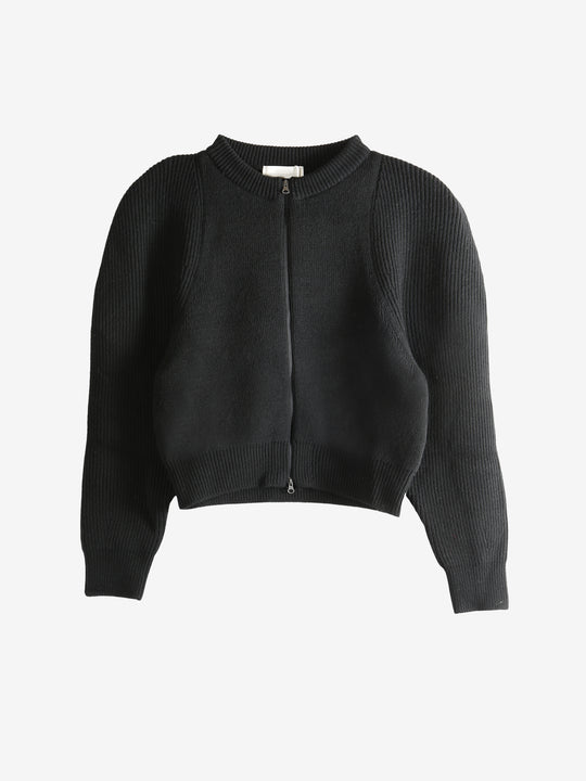 Black cardigan, front view