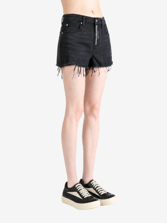 Black shorts, full body view