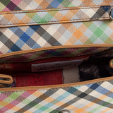 Close up of the tan bag, showing the texture of the polyurethane