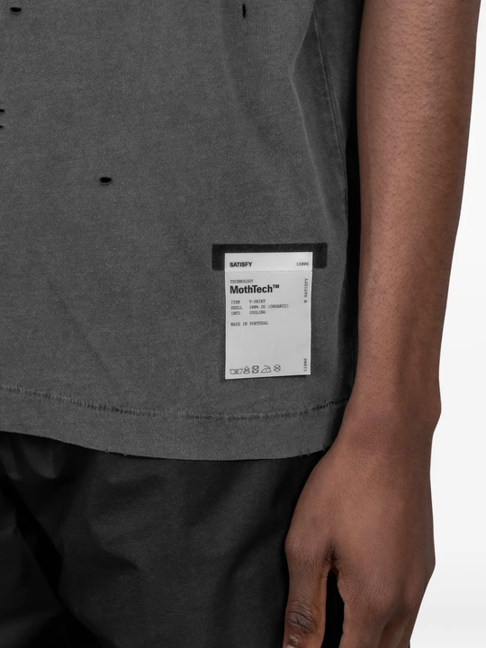 Grey t-shirt worn by a person, showing the t-shirt fit
