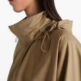 Close up of bronwn jacket, showing texture of the cotton fabric