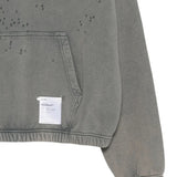 Close up of Grey hoodie, showing texture of the 100% organic cotton made fabric