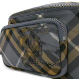 Close up of navy bag, showing texture of the polyester fabric