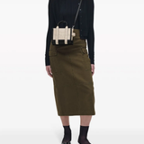 Tan bags, full body view