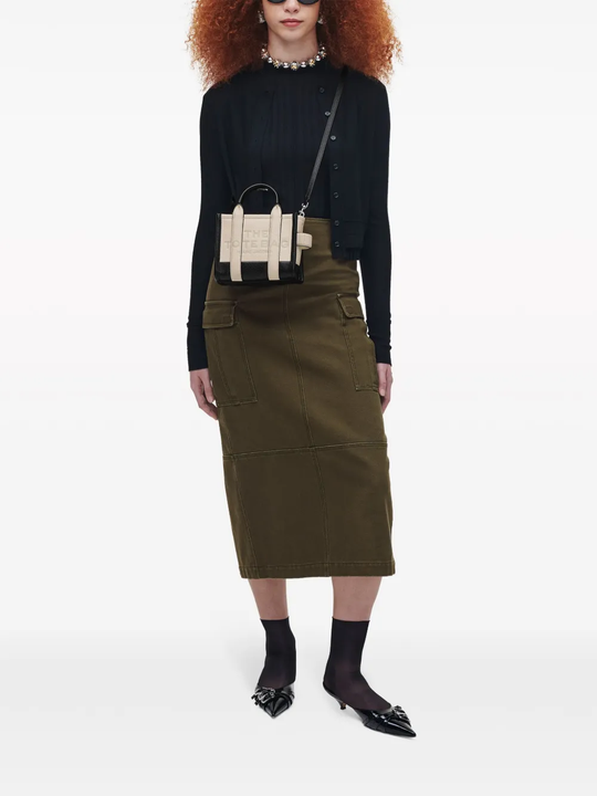 Tan bags, full body view