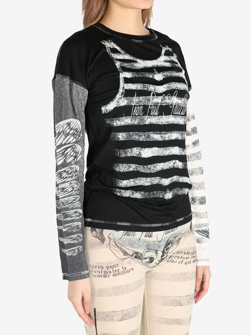 JEAN PAUL GAULTIER - Women Printed "Tattoo" Thin Jersey Long Sleeves Top