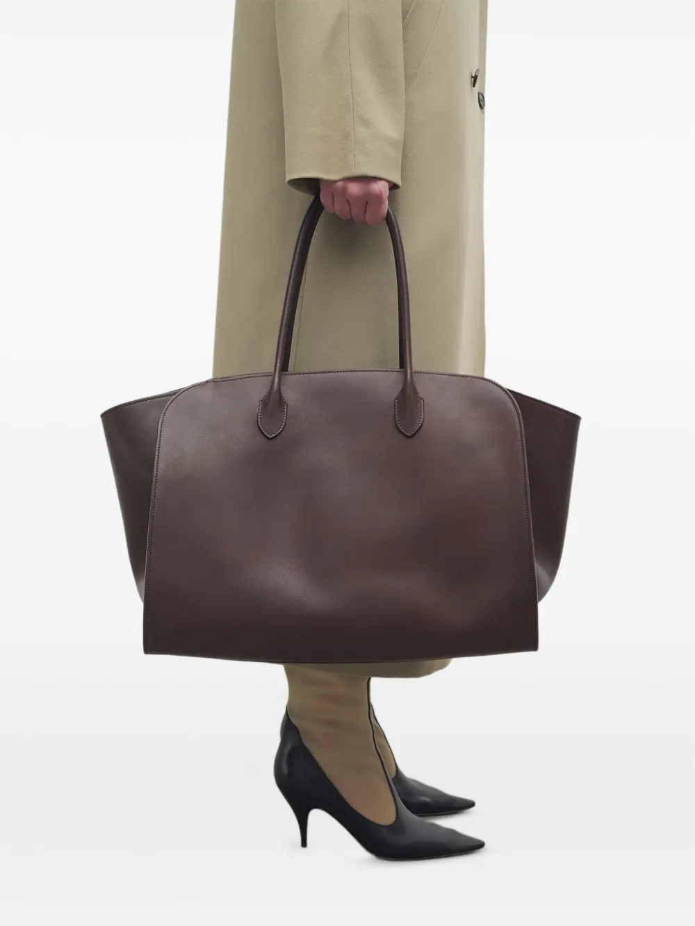 Brown bag worn by a person, showing the bags fit