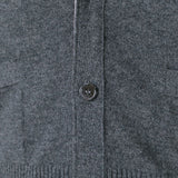 Close up of grey knitwear, showing texture of the cashmere fabric
