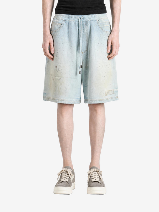 Blue shorts, full body view