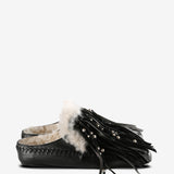 Black mules, front view