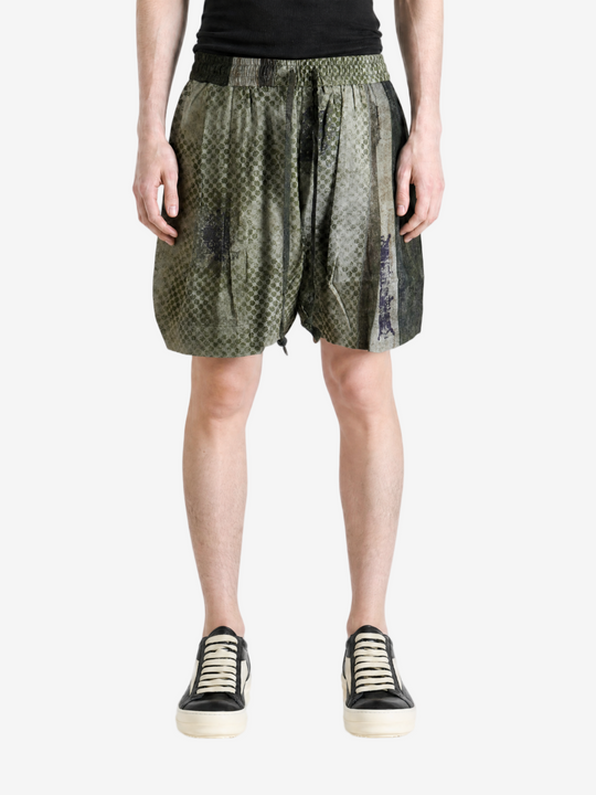 Green shorts, full body view