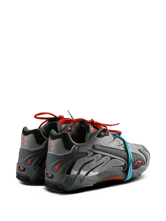 Grey sneakers, back view