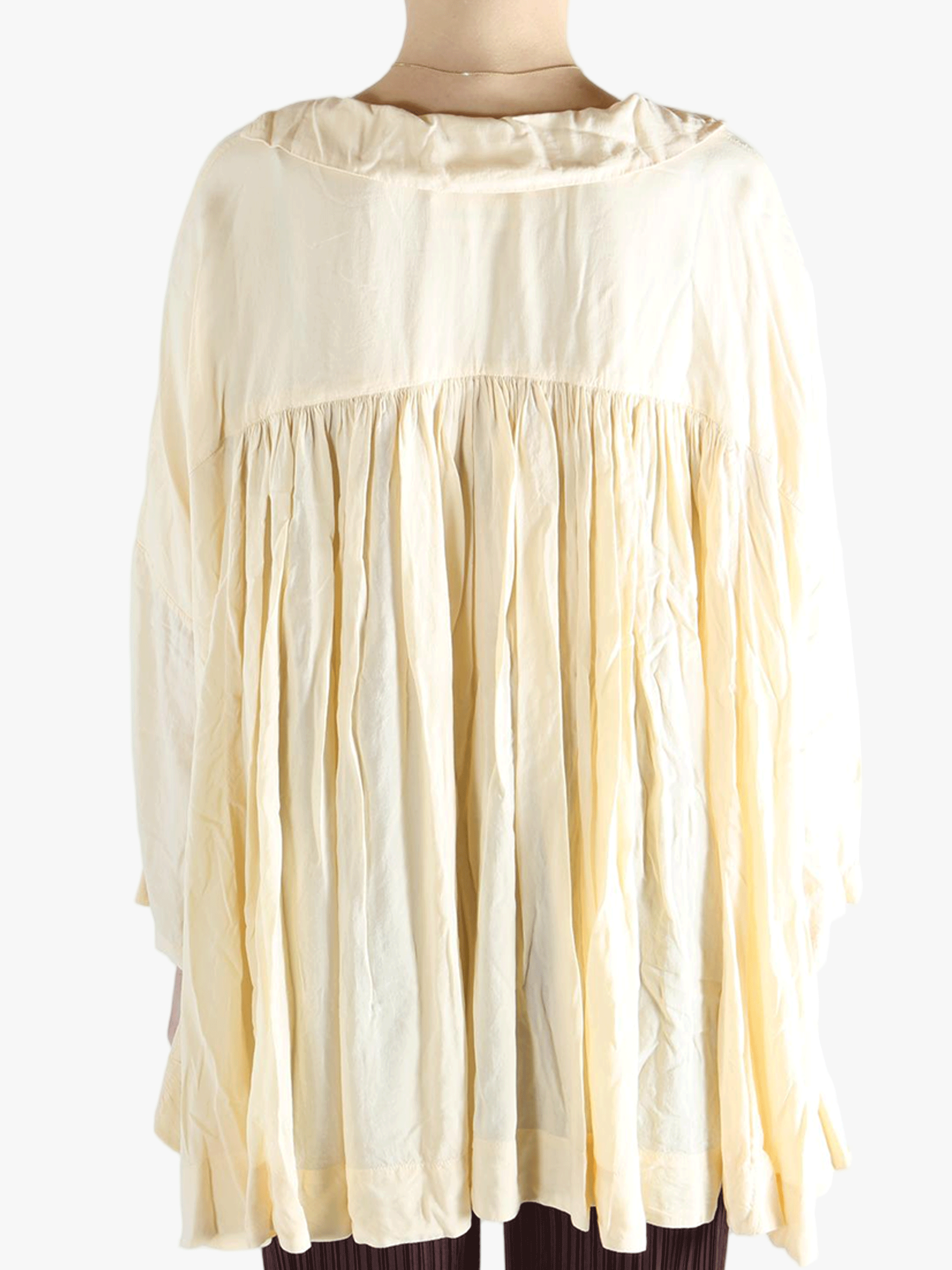 Yellow tops worn by a person, showing the top fit