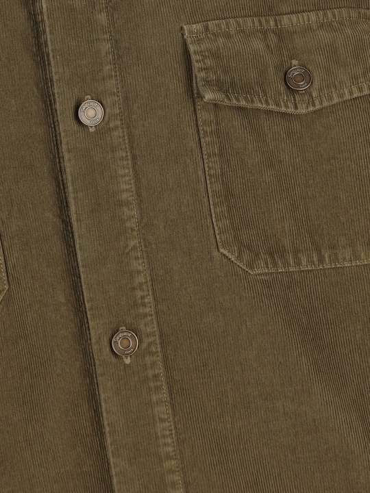 Close up of brown jacket,showing texture of the cotton fabric.