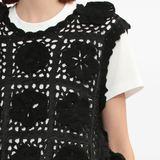 Close up of black top, showing texture of the Polyester and Acrylic fabric