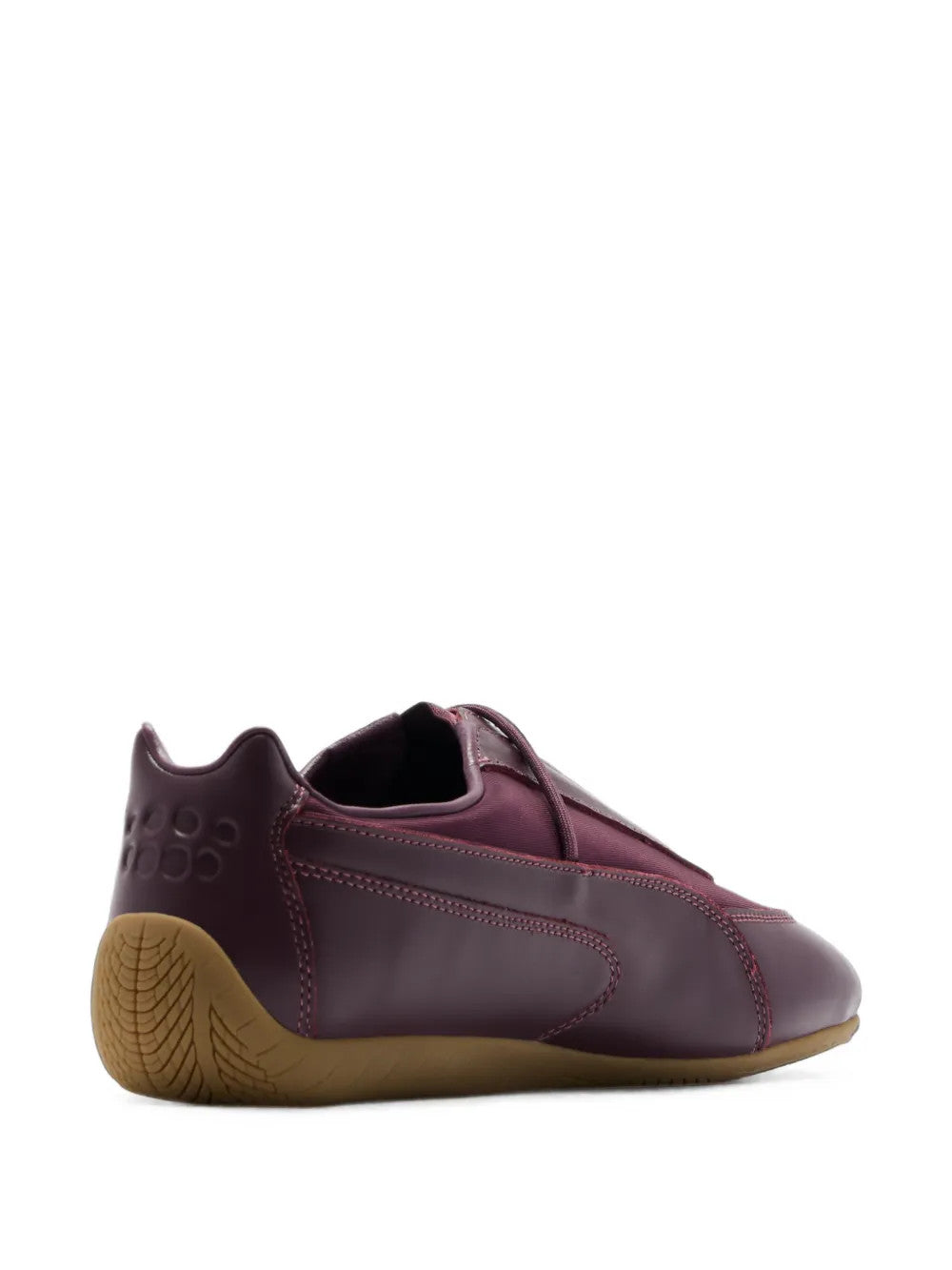 Burgundy shoes, side view