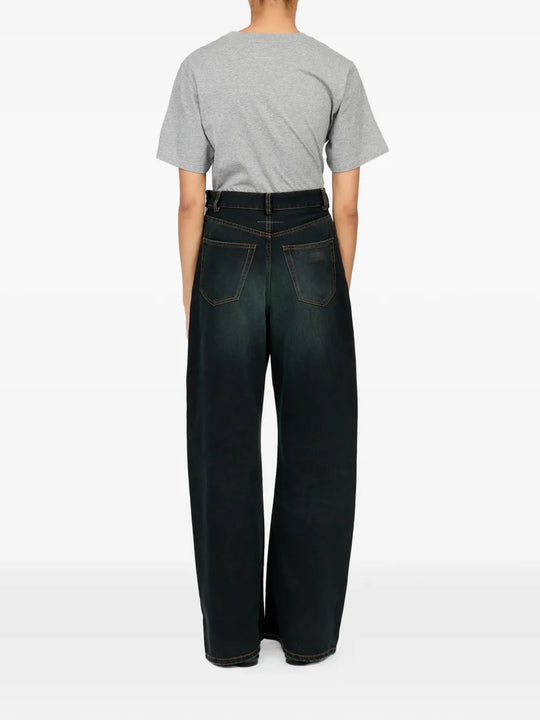 Navy pants, full body view