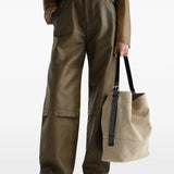 Tan bag, full body view