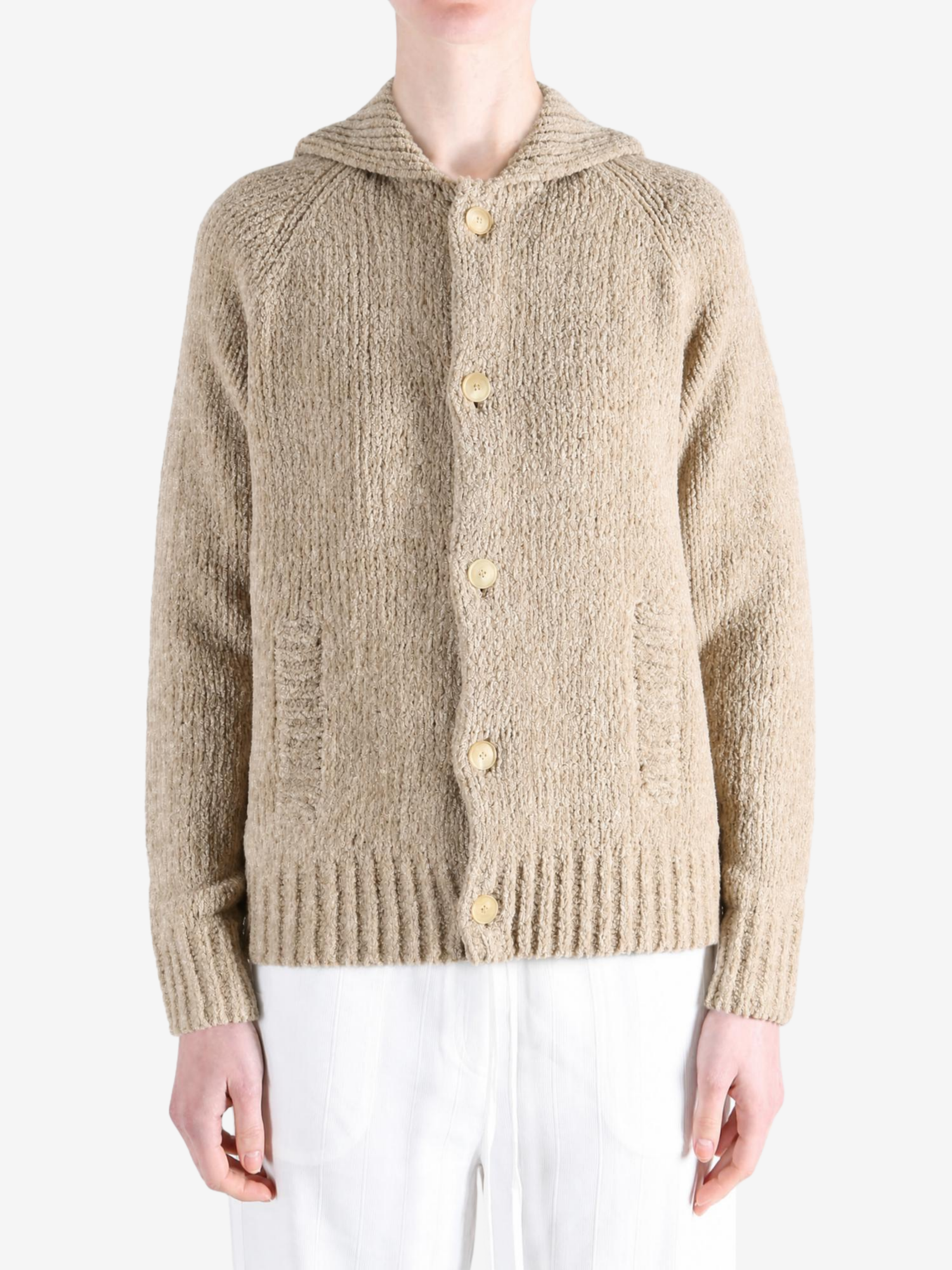 Tan knitwear, front view