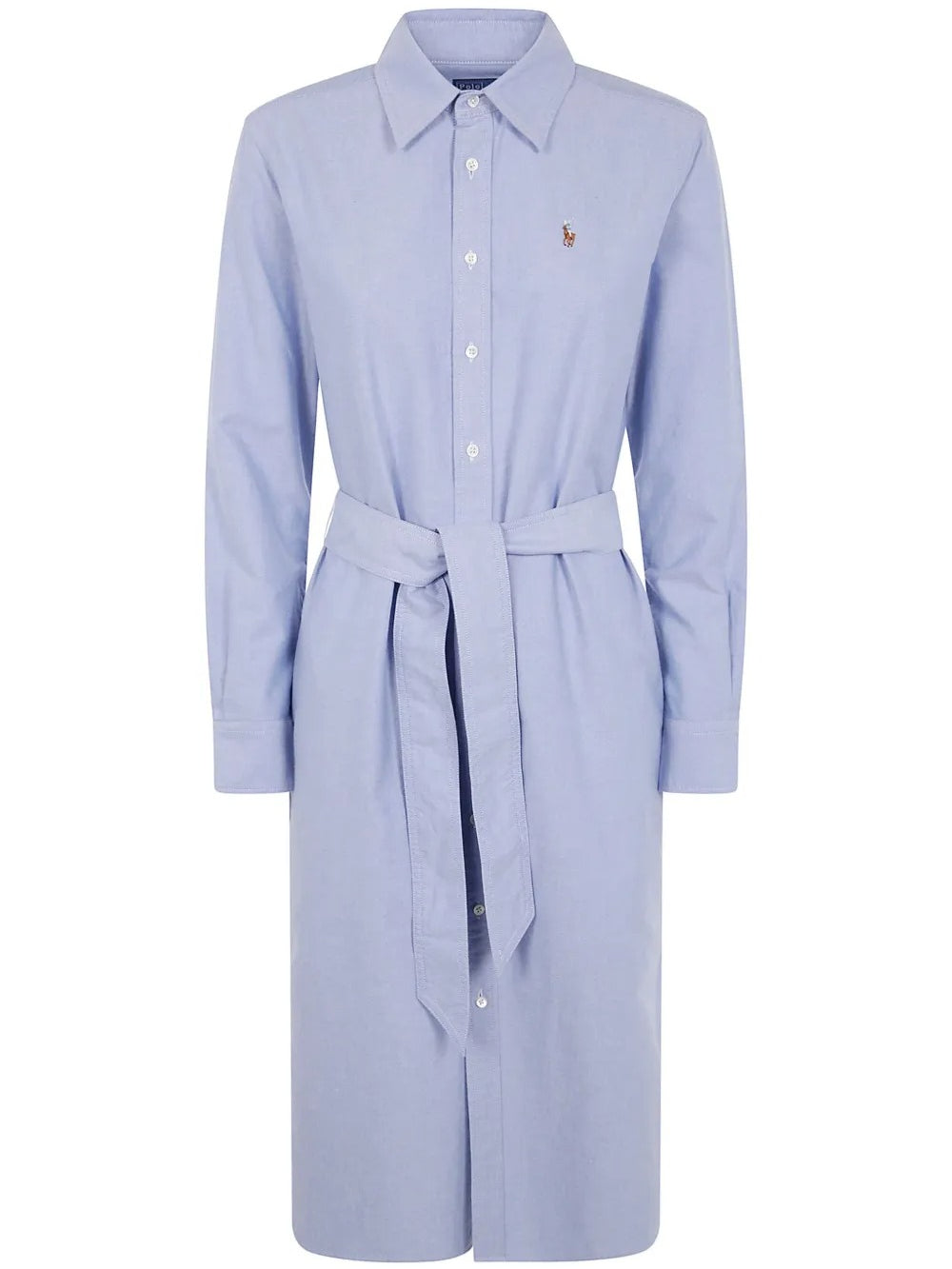 Blue shirtdress, front view