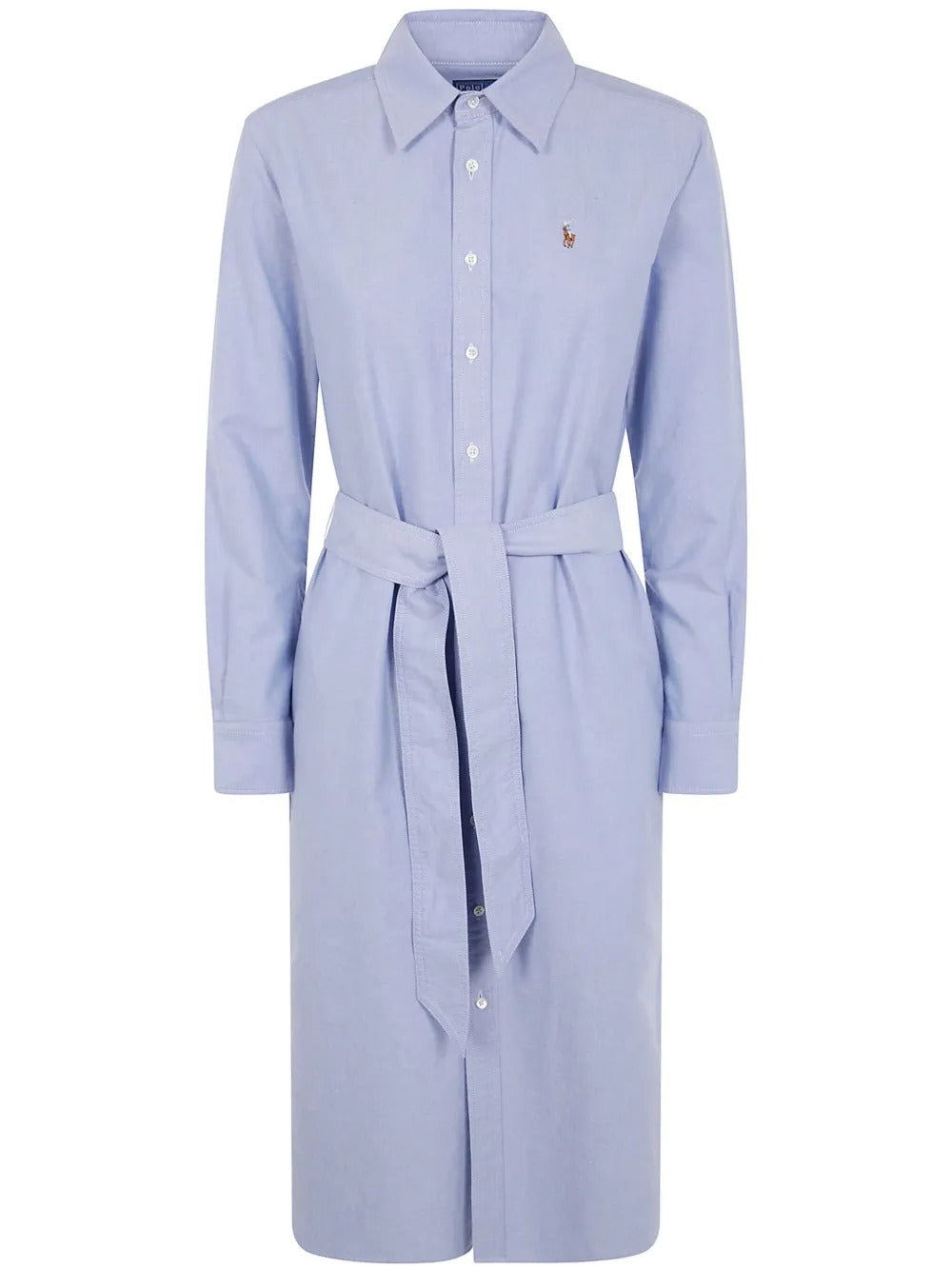 Blue shirtdress, front view