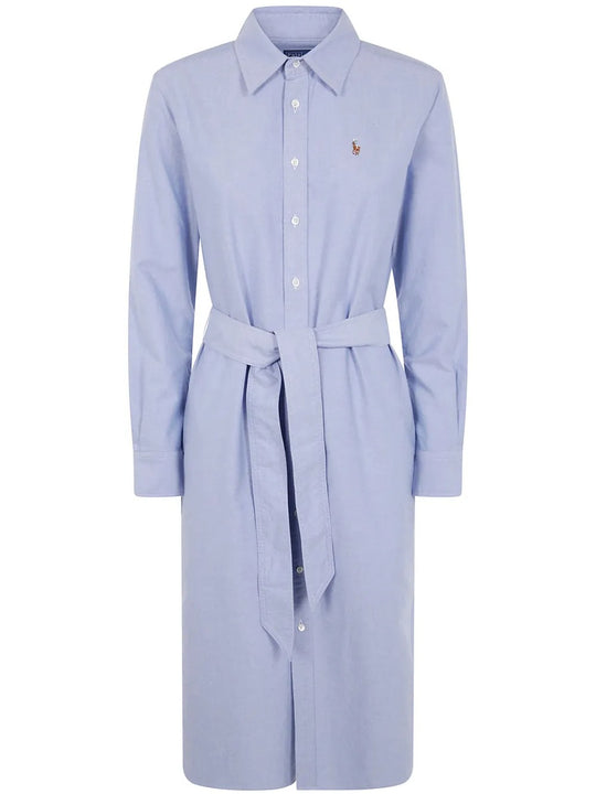 Blue shirtdress, front view