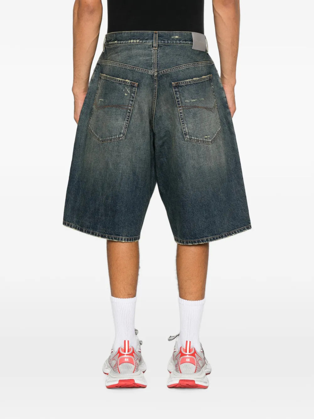 Blue shorts, full body view