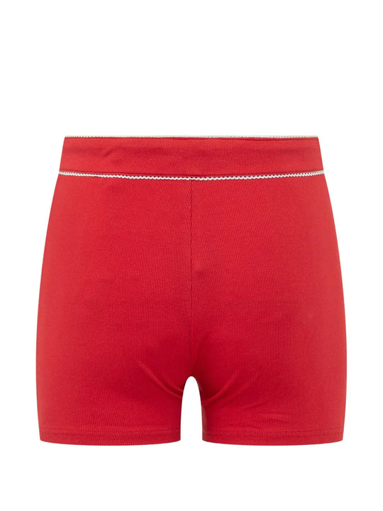 Red shorts, front view
