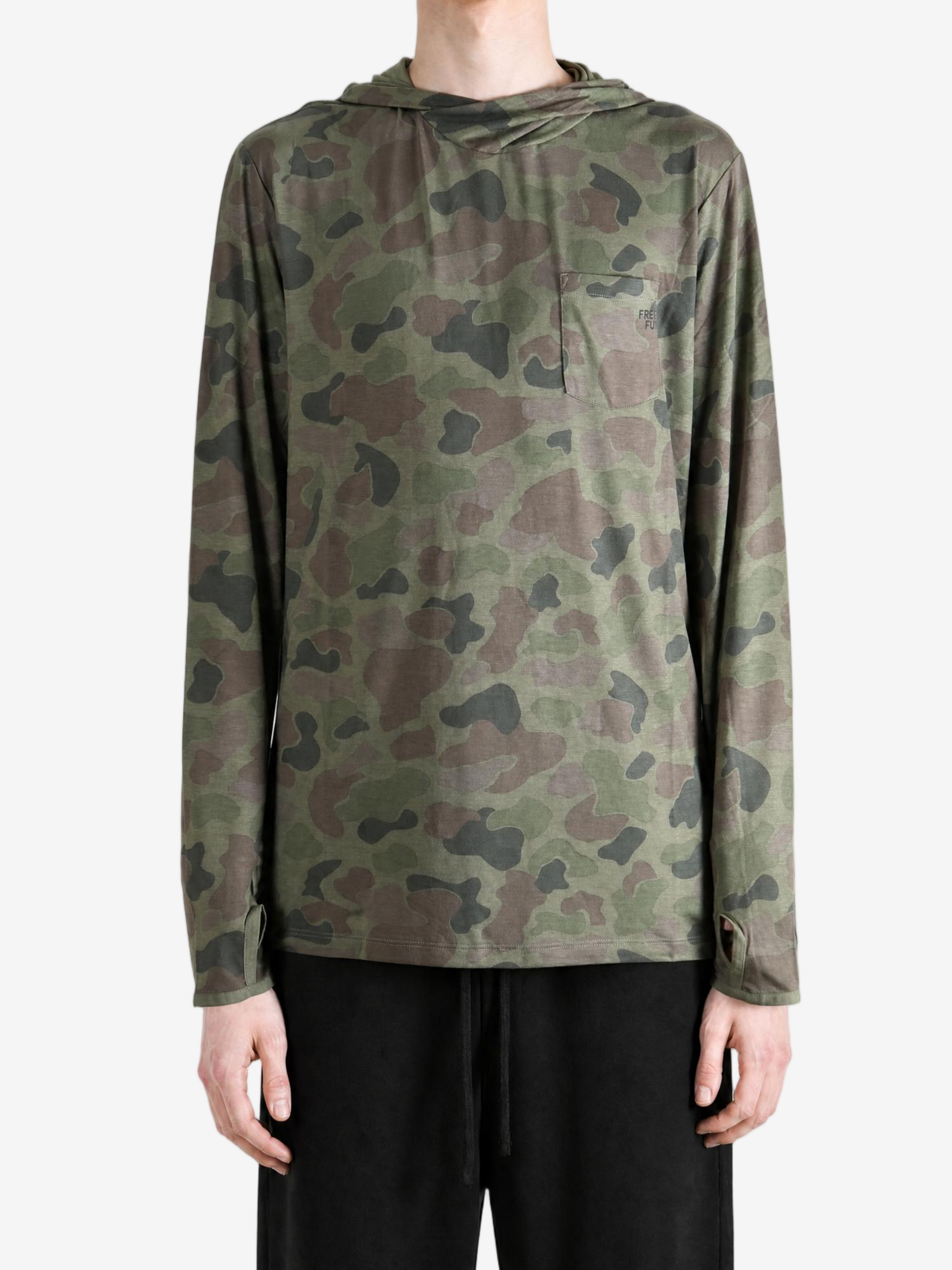 Green hoodie, full body view