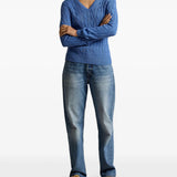 Blue knitwear, full body view