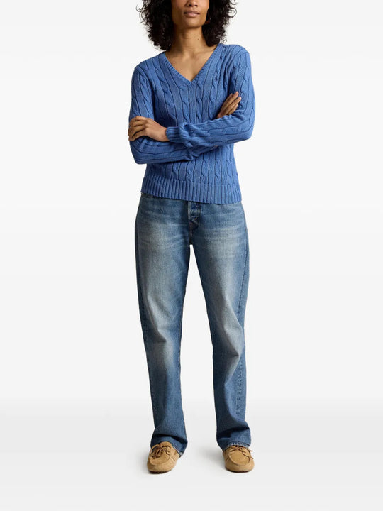 Blue knitwear, full body view