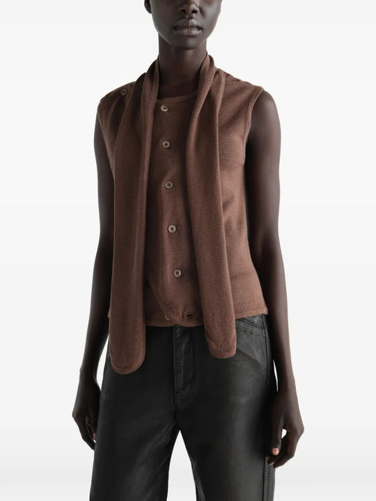 Brown top, full body view
