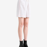 White shorts worn by a person, showing the shorts fit