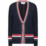 THOM BROWNE - Women V Neck Elongated RWB Stripe Cardigan