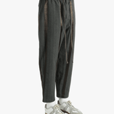 Grey pants worn by a person, showing the pants' fit