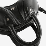 Close up of the black bag, showing texture of the PU fabric