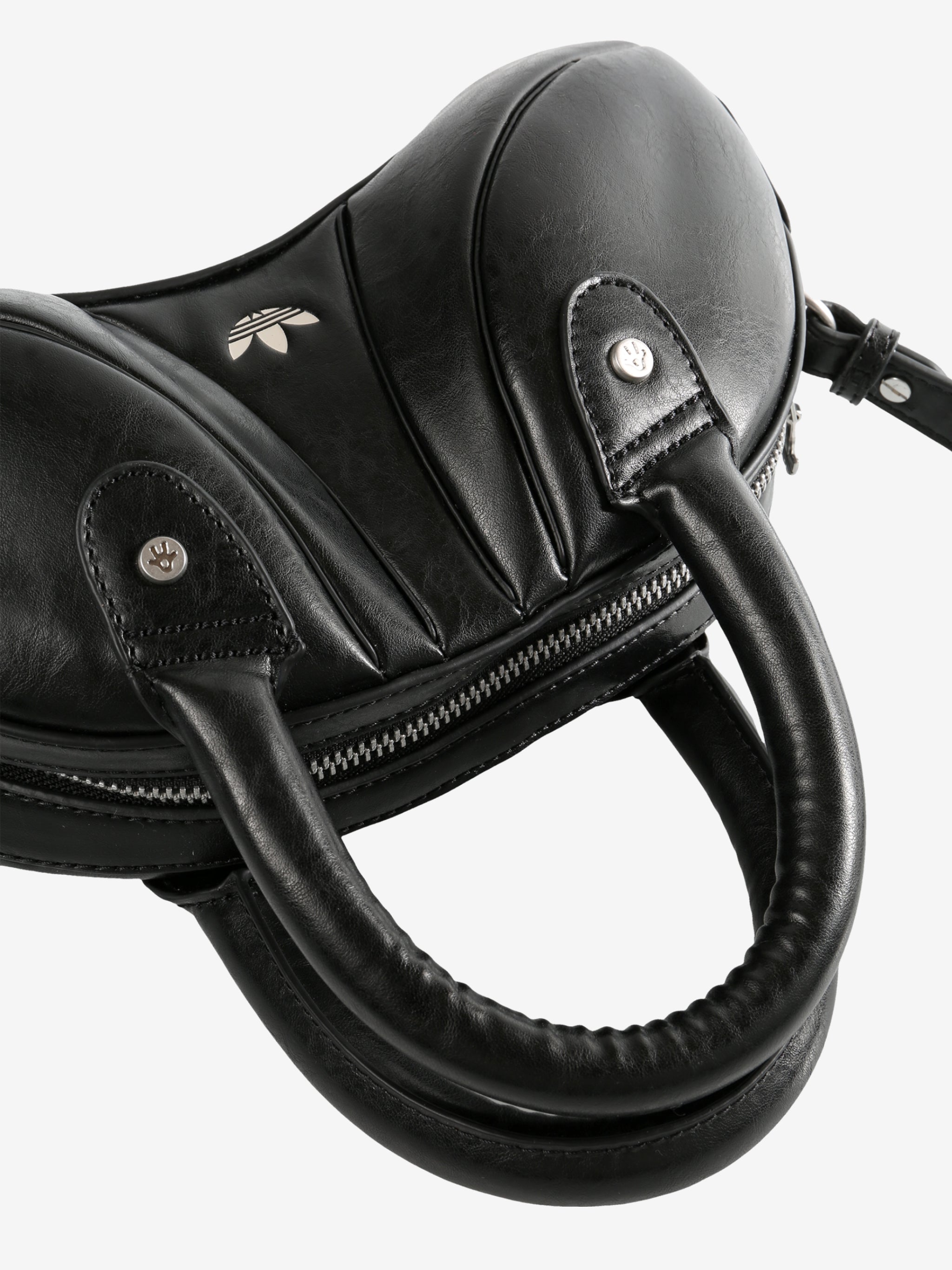 Close up of the black bag, showing texture of the PU fabric