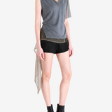 grey shirt worn by a person, showing the shirt fit