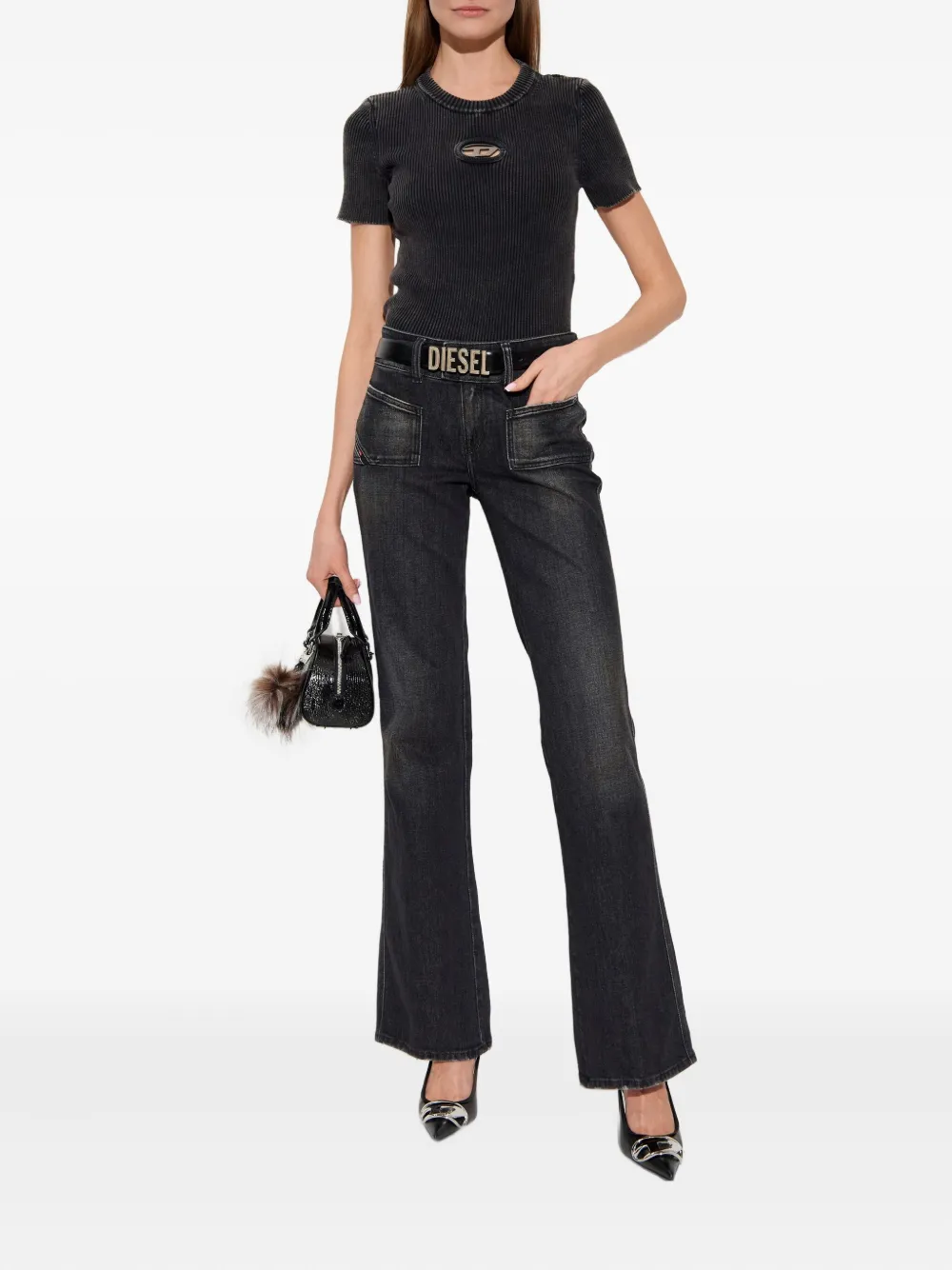 black knitwear, full body view