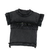 Black t-shirts, front view