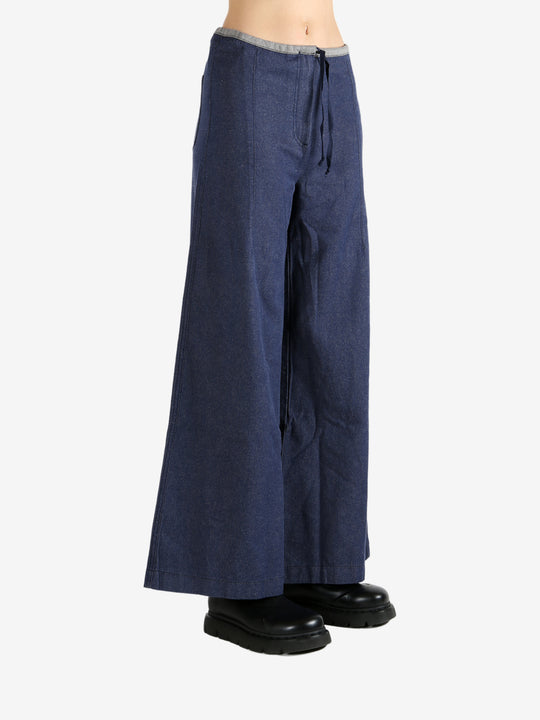 Blue pants worn by a person, showing the pants fit