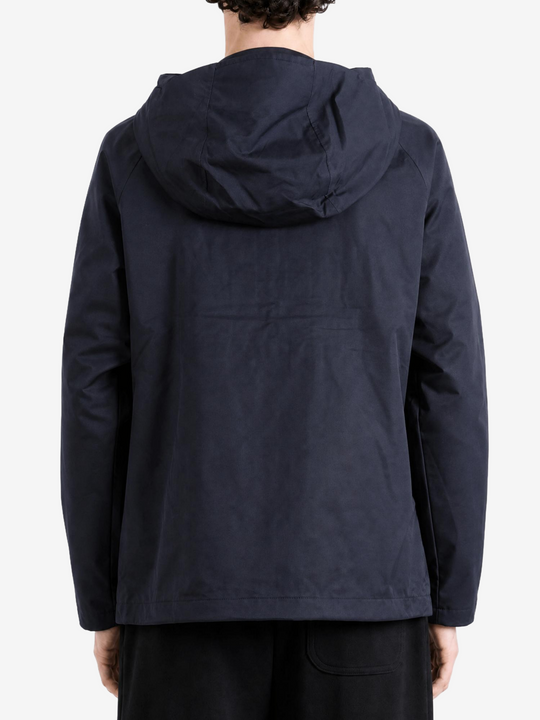 Navy jacket, full body view