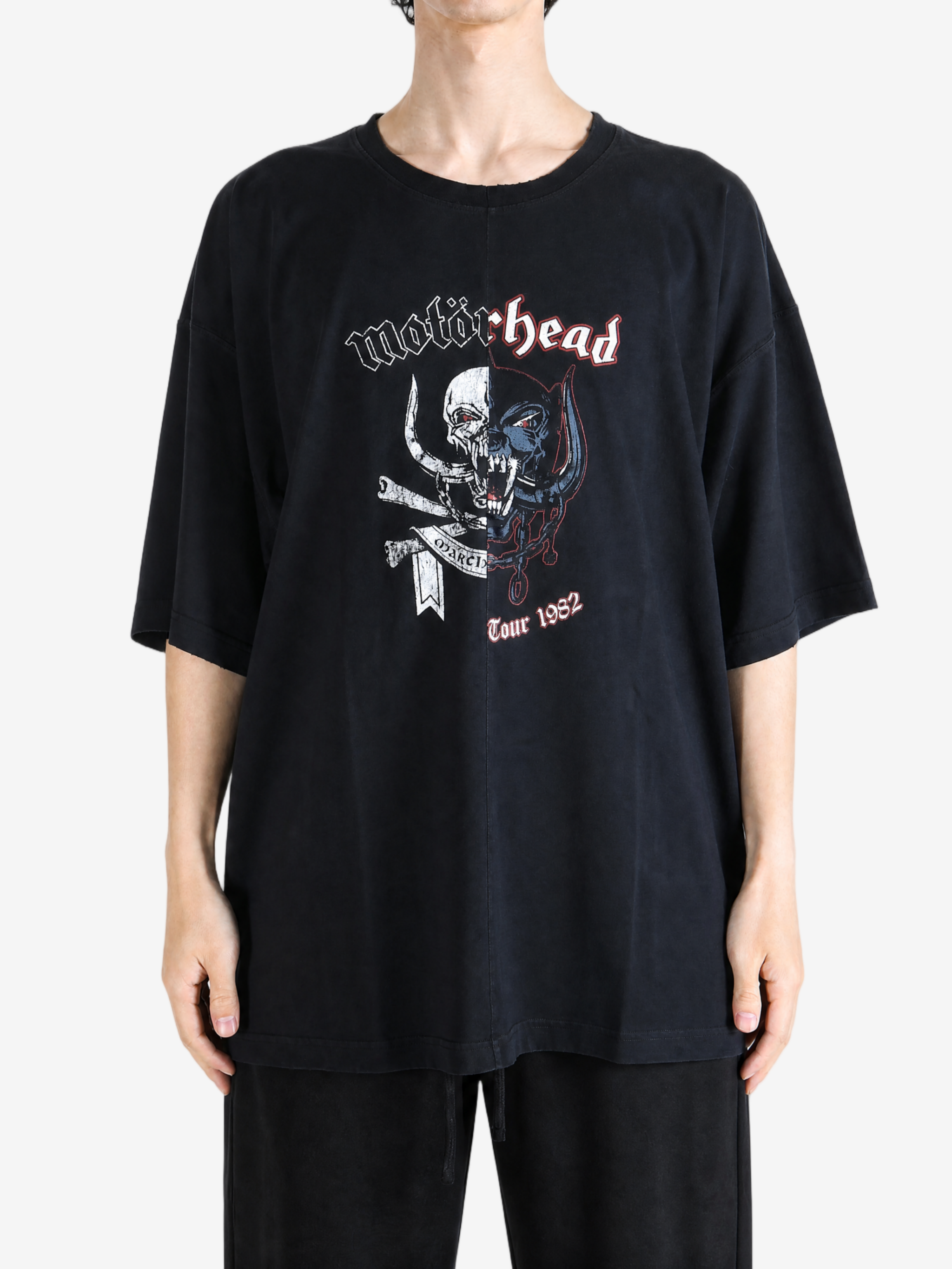 Black t-shirt, full body view